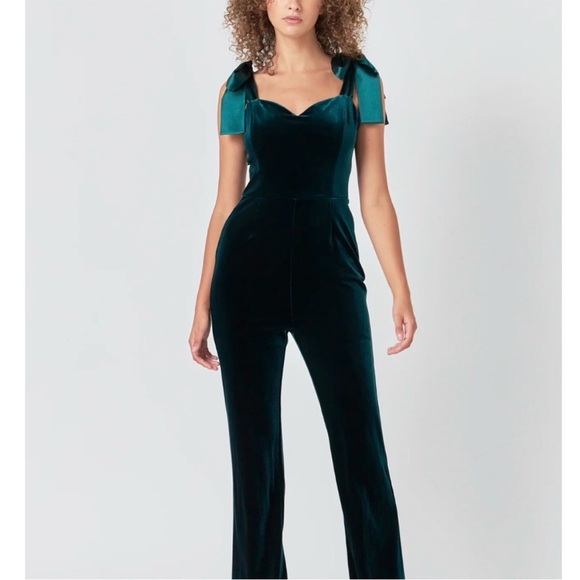 Endless Rose Teal Velvet Jumpsuit - Picture 3 of 10